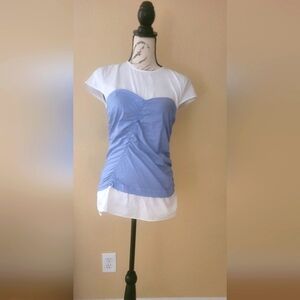 Zara White and Light Blue Short Sleeve Layered Tee